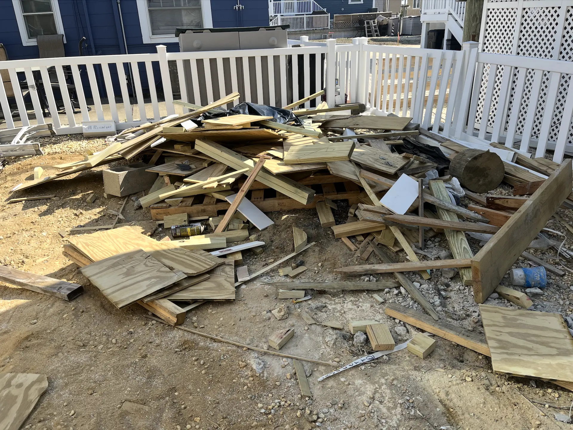 Removing construction debris from deck removal